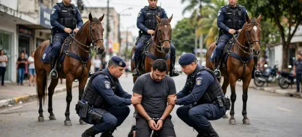 Pol�cia a cavalo prende homem com ordens de pris�o em Cuiab�
