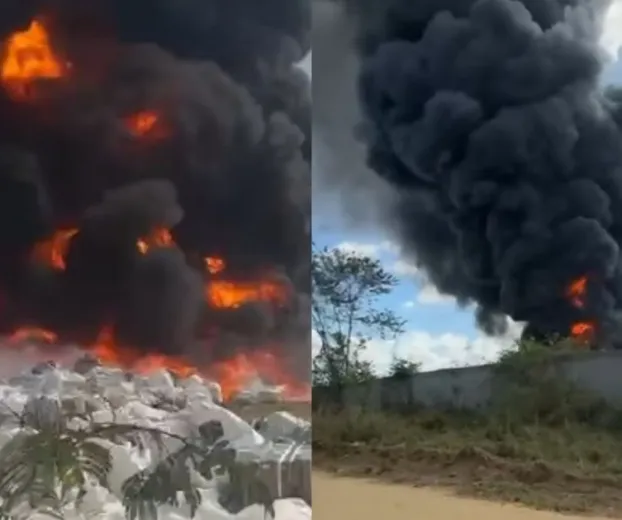 Fogo destr�i dep�sito de recicl�veis em Vit�ria da Conquista e assusta moradores