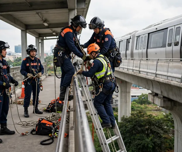 Metr� e Bombeiros treinam resgate em altura na Linha 17