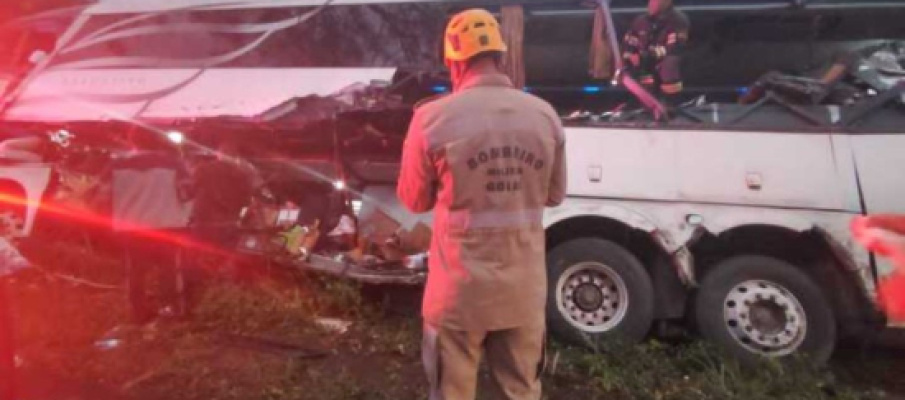Coliso entre caminho e nibus na BR-020 deixa um morto e dois feridos em Gois