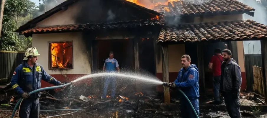 Inc�ndio em casa mobiliza moradores em Primavera do Leste