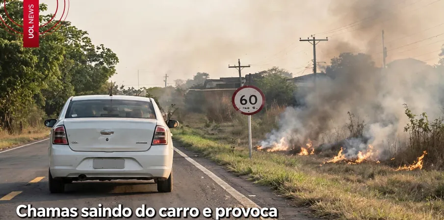 Churrasqueira quente cai de caminhonete e incendeia mata em rodovia em Mato Grosso