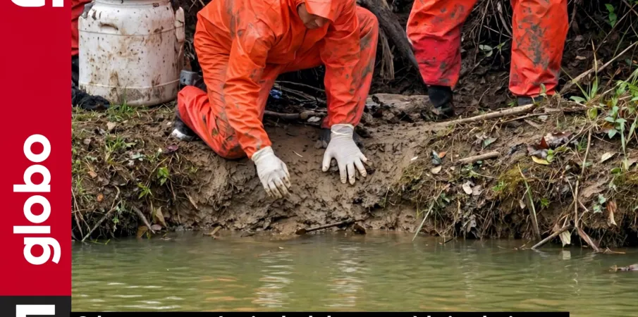 Bombeiros resgatam cobra jararaca de barranco perto de banhistas no rio em Mato Grosso