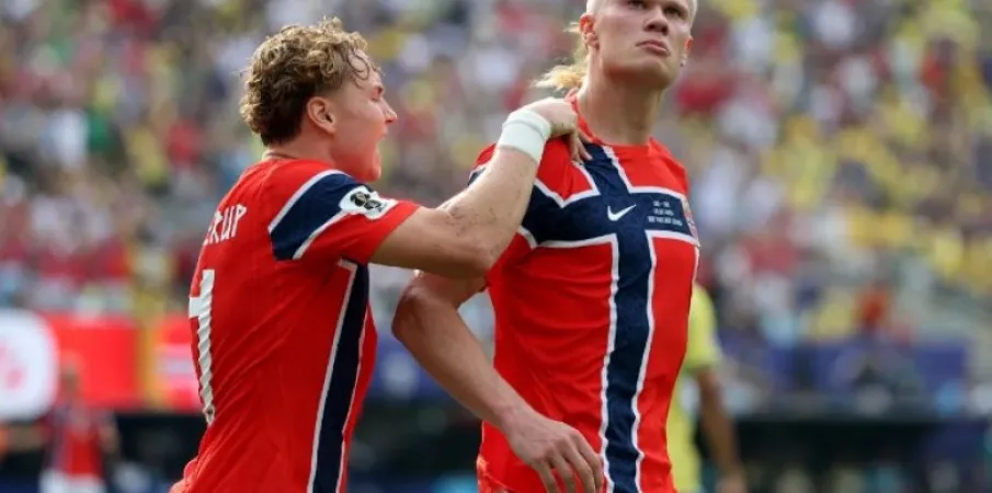 Haaland alcan�a Messi e Mbapp� ap�s marcar gols contra o Brasil